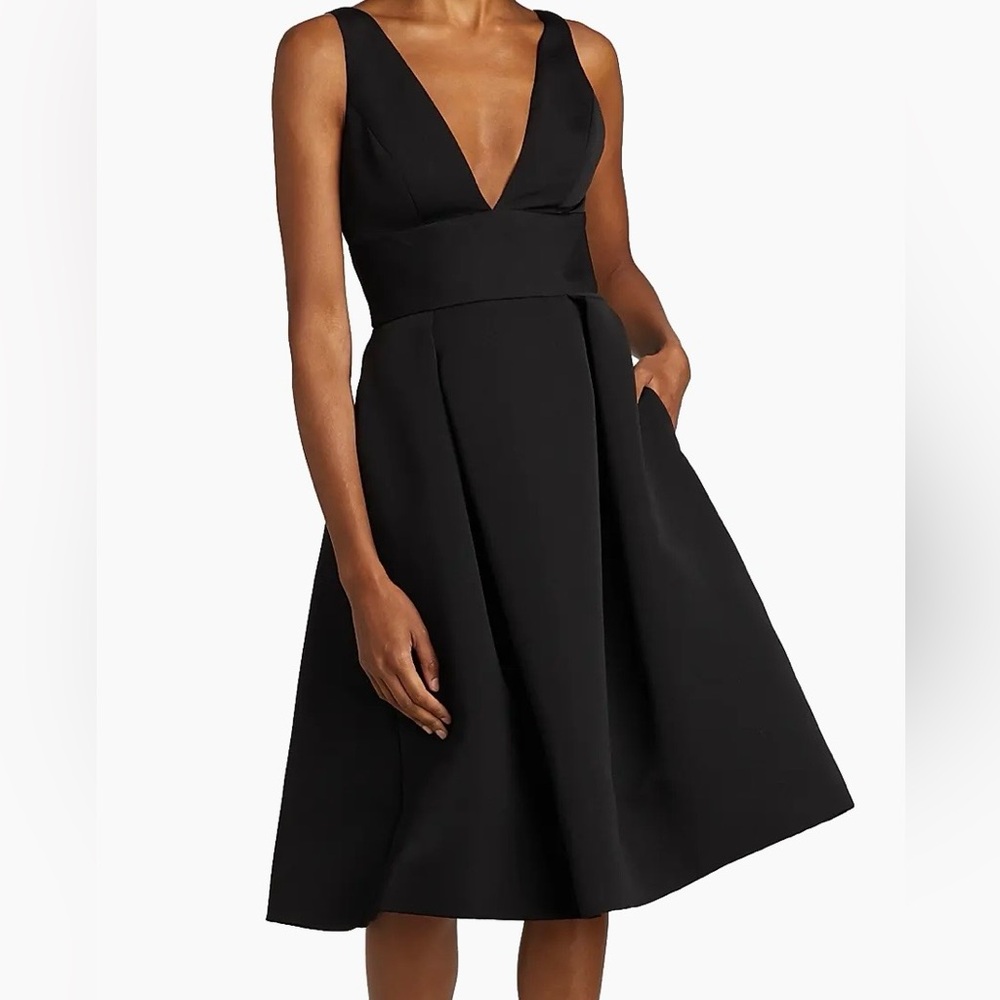 Amsale Faille Deep-V Dress